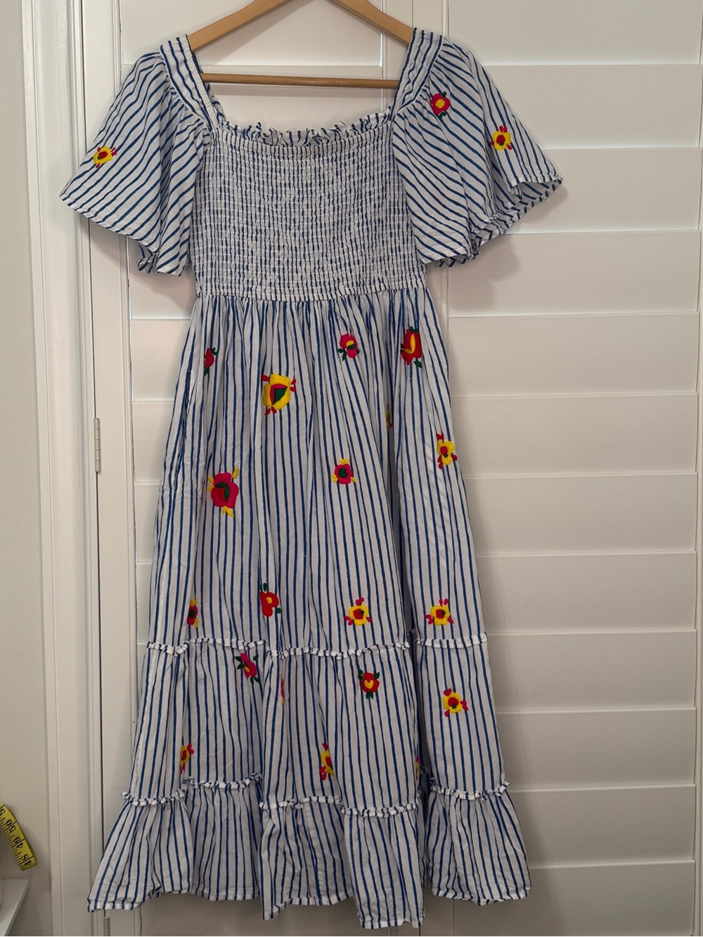 Pink City Prints striped smocked floral embroidered dress